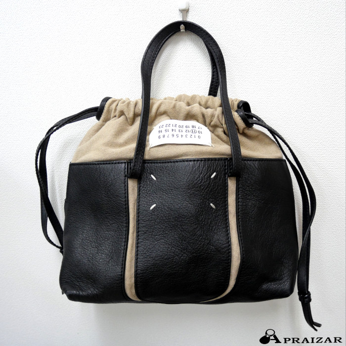 Maison Margiela メゾンマルジェラ レザー キャンバス ハンドバッグ ブラック系 ドローストリング 巾着 [中古] 39,000円