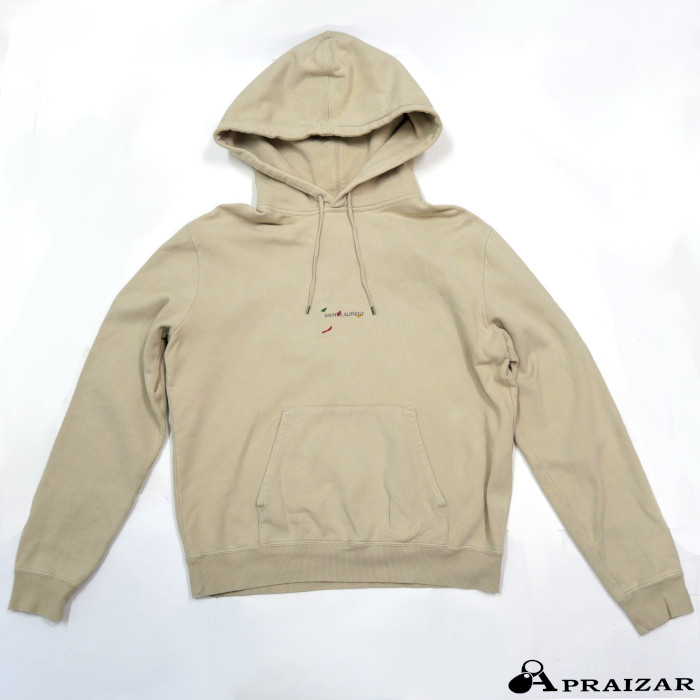 SAINT LAURENT PARIS サンローラン パリス ロゴタイプ ティーシャツ 汗水 フーディ パーカー 長袖 ベージュ M 175/96A メンズ [中古]