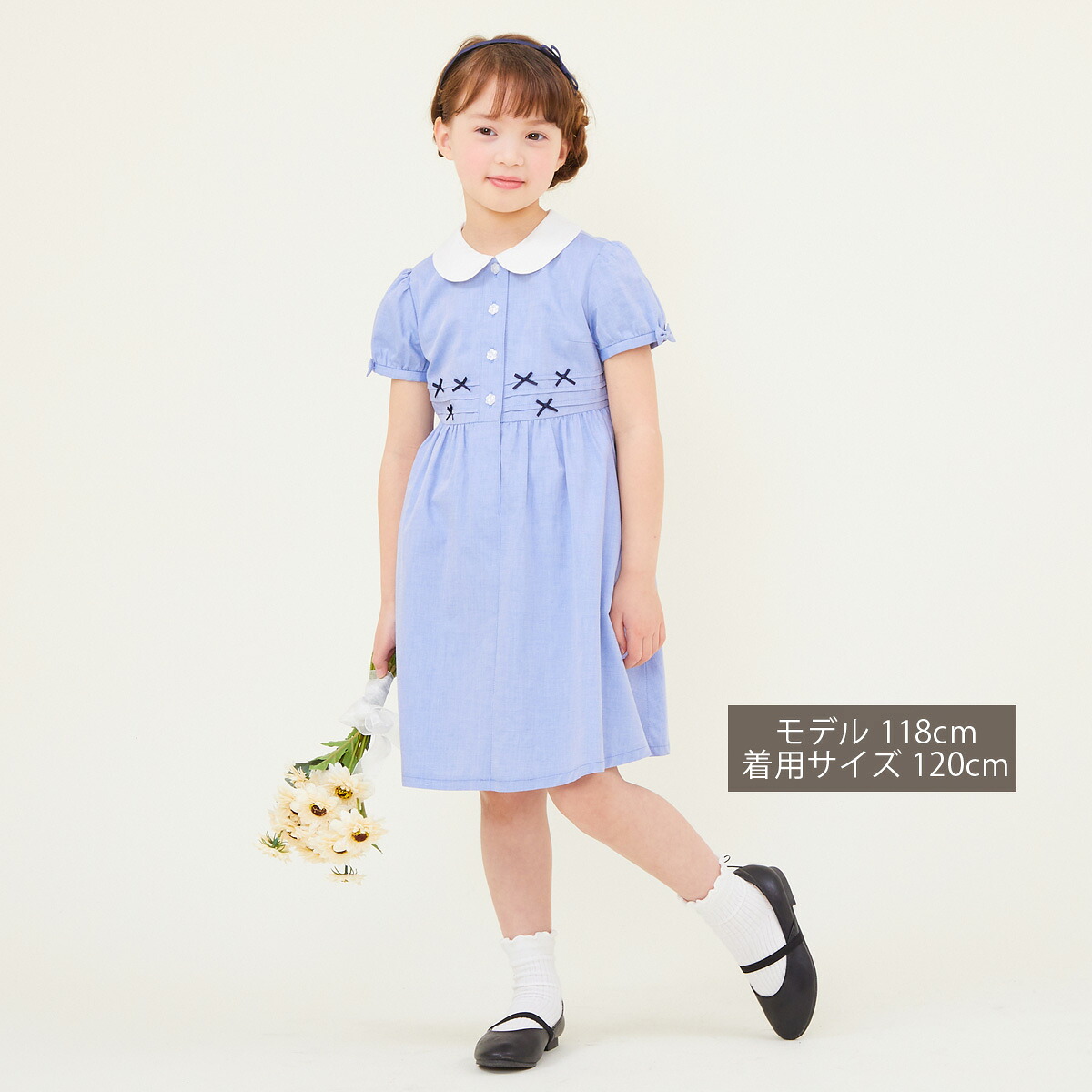 8636-6101丸襟ワンピース110-150cm