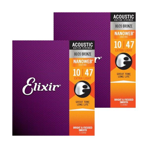 Elixir エリクサー アコースティックギター弦 NANOWEB 80/20ブロンズ Extra Light .010-.047 #11002 2個セット