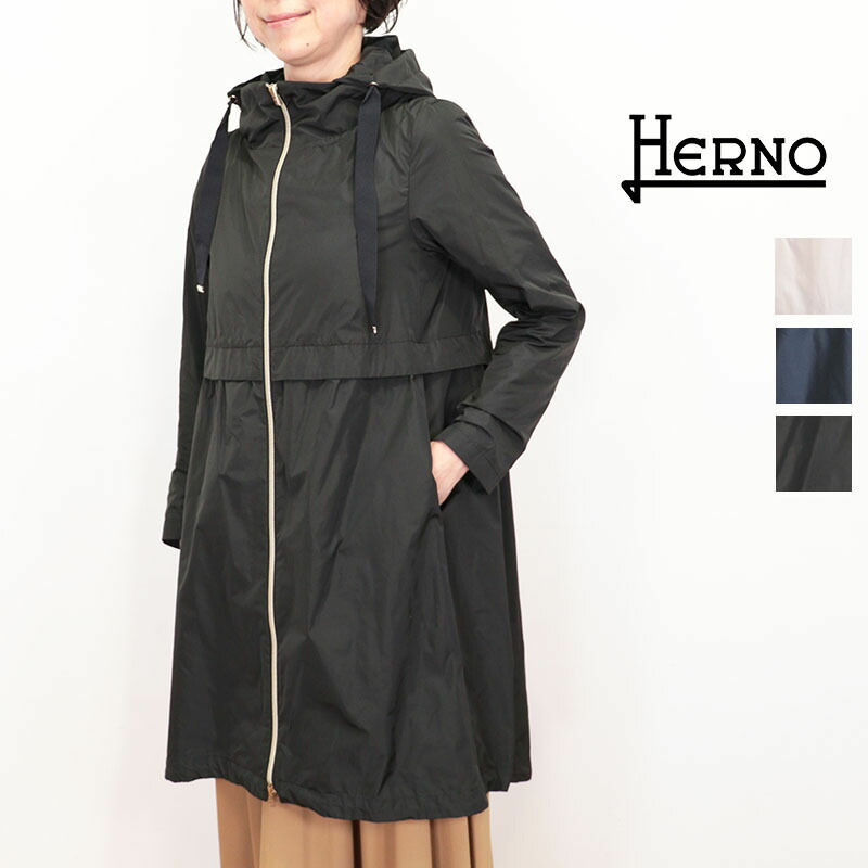 【置き目品】HERNO 地獄ノ GC000408D ポリエステルフーデットロングコート スプリングコート 雨合羽 ウィンドブレーカー はっ水 | 26SS アウター 春夏