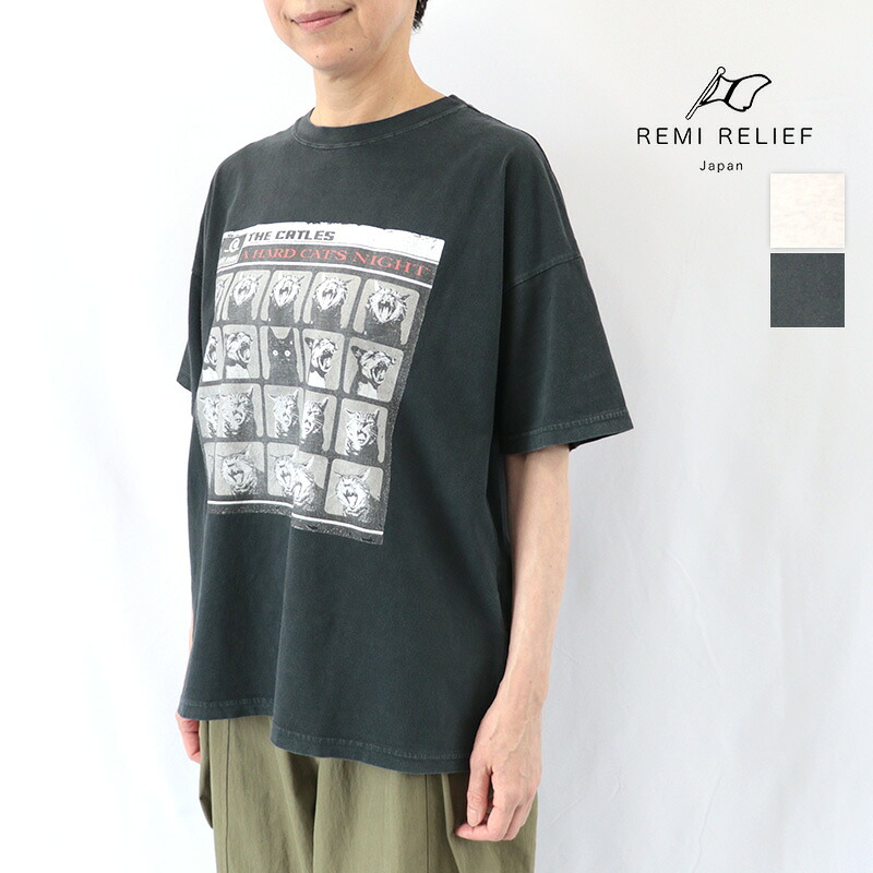 REMI RELIEF レミレリーフ RN31393156 HARD SP加工20/-天竺BIGサイズTシャツ A HARD CAT’S NIGHT プリントTシャツ ネコ ねこ 猫 ビートルズ パロディ | 26AW トップス|セレクトショップ・アプト