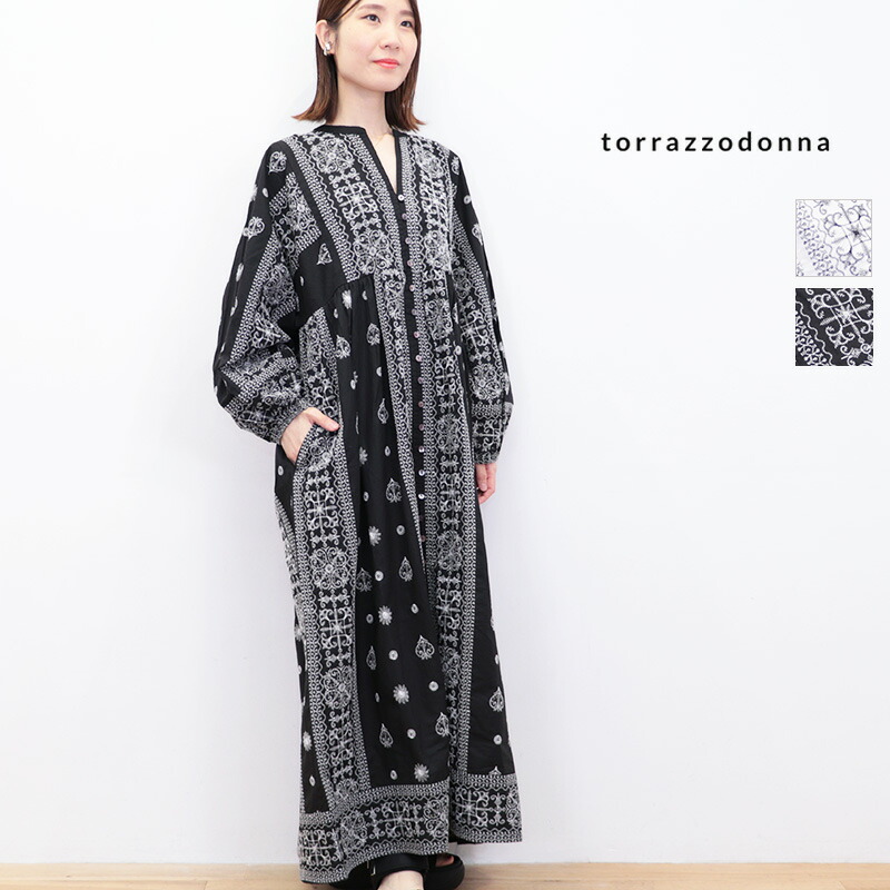 【30％OFF】TORRAZZO DONNA トラッゾドンナ 6251-540 刺繍コットンドルマンワンピース 総柄 Vネック スキッパーシャツ シャツワンピース トラッツォドンナ | 25SS 春夏｜セレクトショップ・アプト