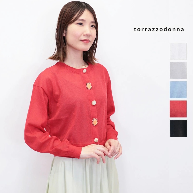 TORRAZZO DONNA トラッゾドンナ 6251-680 ビジューカーディガン 綿麻 コットンリネン ビジューボタン付き トラッツォドンナ | 25SS 春夏 トップス｜セレクトショップ・アプト