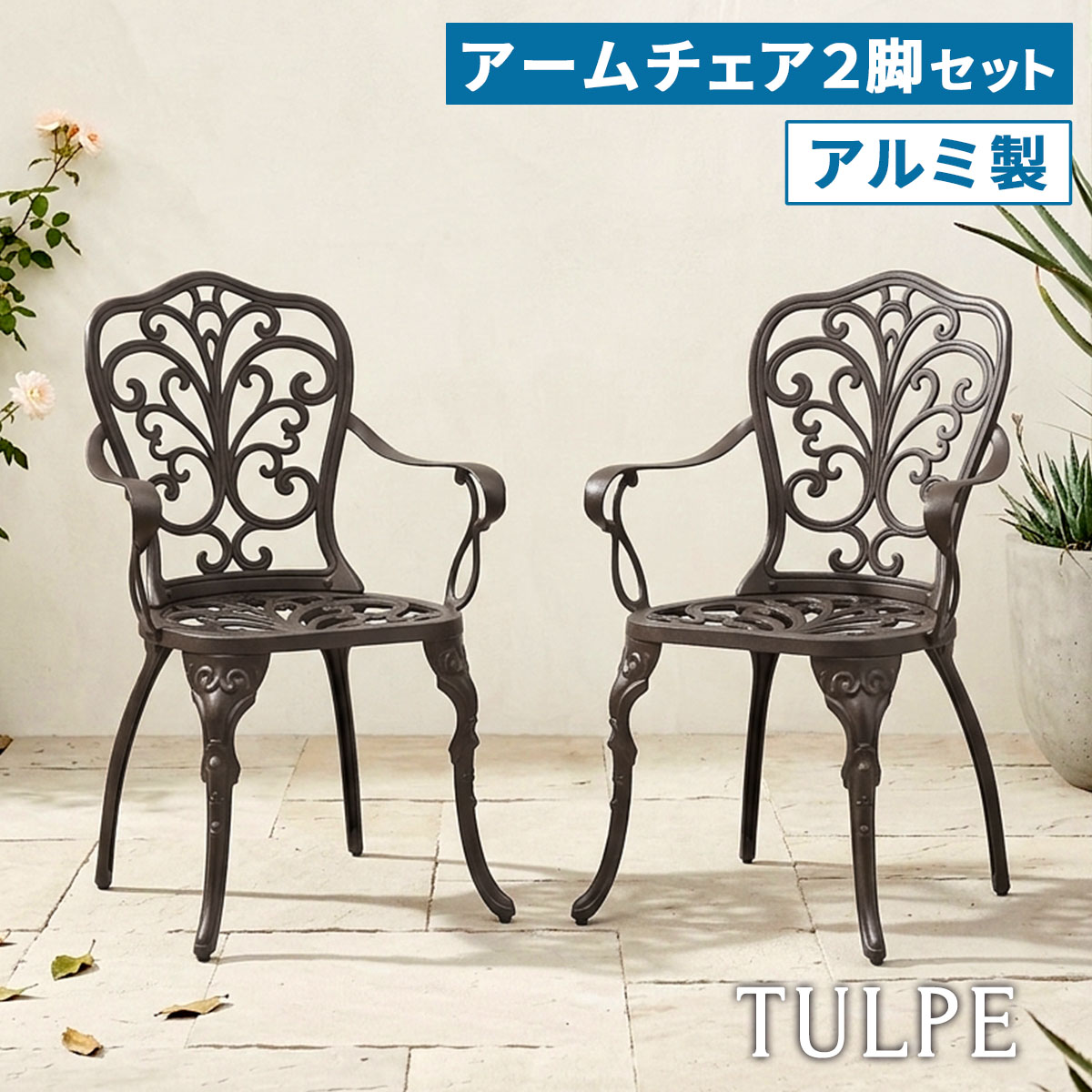 軽銀製ひじ掛けいす 2脚仕掛ける 「トルペ」 BKS-C5289-2P 中庭 女性議長 軽さ 軽銀 苑地 調度品 肘掛け付き添い人 腰かけ 1人掛け 苑地女性議長 室外 庭 縁側 今めかしい