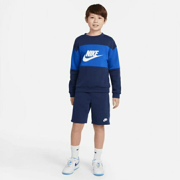 送料無料 キッズ スウェット 上下 130-160cm 子供服 ナイキ NIKE 長袖トレーナー ハーフパンツ セットアップ 子ども 男の子 運動 普段着 スエット 上下組 男児 小学生 DO6789-410