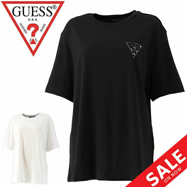 楽天市場 Tシャツ 半袖 レディース ゲス Guess ルーズフィット クルーネック トライアングルロゴ シンプル おしゃれ 女性 トップス カットソー ブラック ホワイト Yk2k9462k Apworld