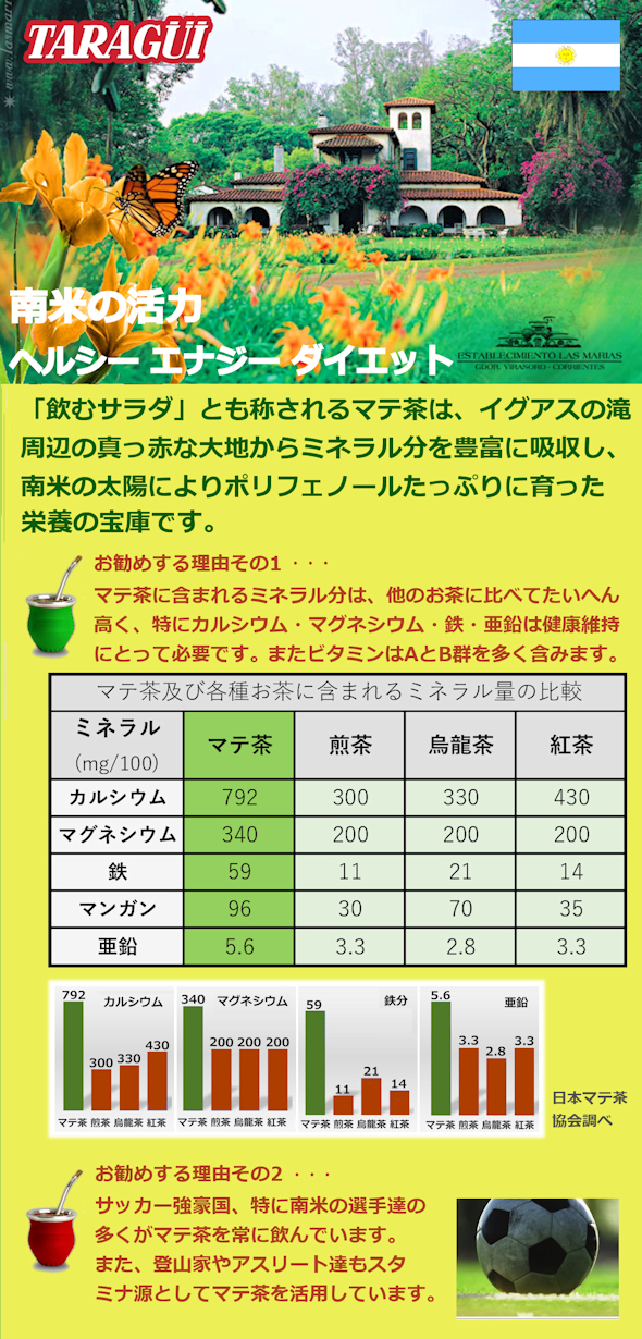 いつでも送料無料 サッカー強豪国選手達の人気ブランド タラグイマテ茶 茎入 グリーン マテ茶 南米のトロピカルな太陽と 真っ赤な土壌からミネラル分をたっぷり吸収して無農薬で育ったマテ茶 アルゼンチンから直輸入 ミネラル分 ポリフェノール マテ茶茶葉500gx2 Taragui