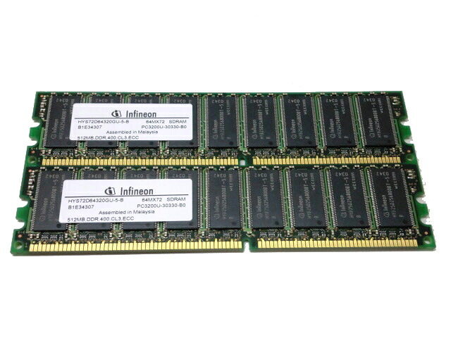 Infineon HYS72D64320GU-5-B 【中古】 PC3200U ECC 512MB×2枚(計1GB)