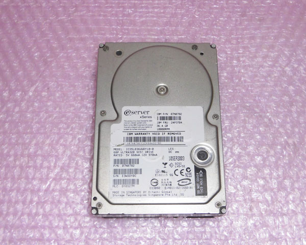 IBM 24P3704 (IC35L036UWDY10-0) Ultra320 SCSI 68pin 36.4GB 10k 3.5インチ 中古ハードディスク
