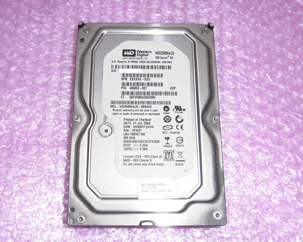 HP 484053-001 (WD WD2500AAJS) SATA 250GB 3.5in 中古固定ディスク