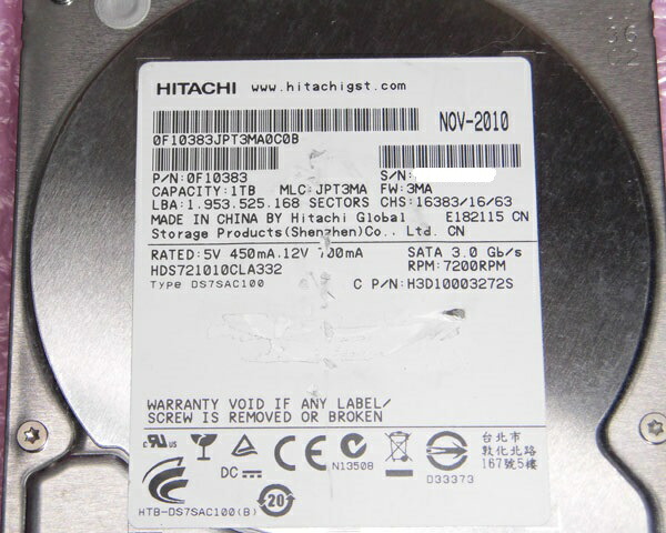 【楽天市場】HITACHI HDS721010CLA332 SATA 1TB 3.5インチ 中古ハードディスク：アクアライト
