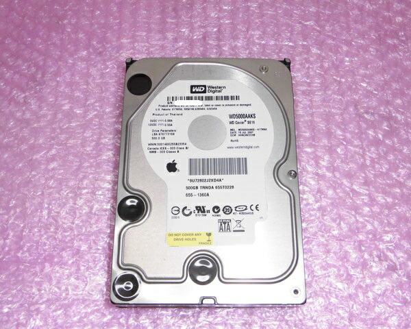 Western Digital WD5000AAKS (Apple 655T0228 655-1360A) 500GB SATA 3.5インチ 中古ハードディスク