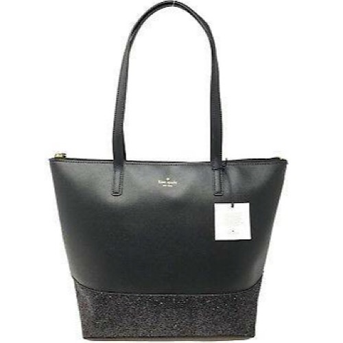 Kate Spade Wkru5613 Greta Court Black Glitter Tote Bag