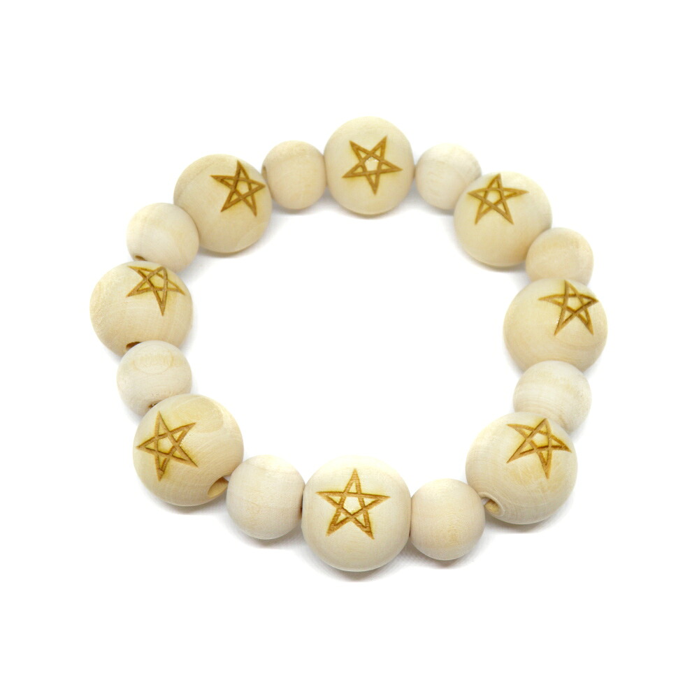 彫刻ビーズ 栂 ツガ ビーズ 20mm 五芒星 極太 大玉ブレスレット セミラウンド パワーストーン / インペリアルオーラ おしゃれ かわいい オシャレ 可愛い プレゼント ギフト 贈り物 彫刻ビーズ 彫りビーズ