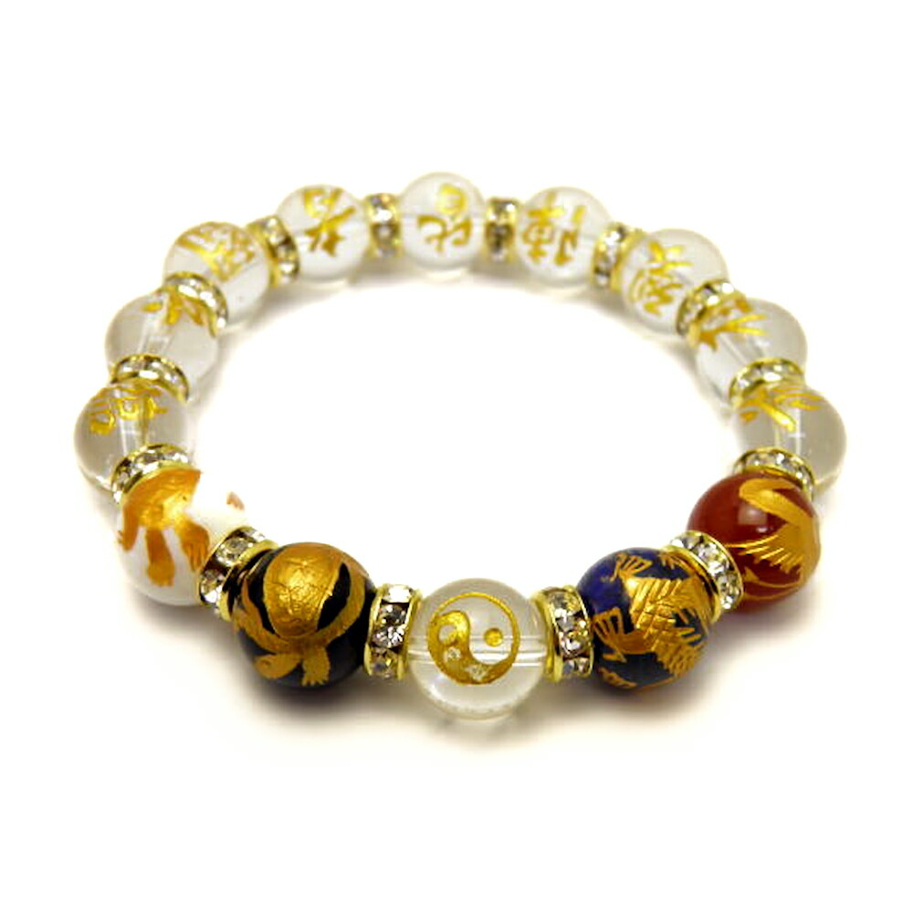 楽天市場】金彫り 水晶九字護身数珠「陰陽太極図」オニキス「四神獣