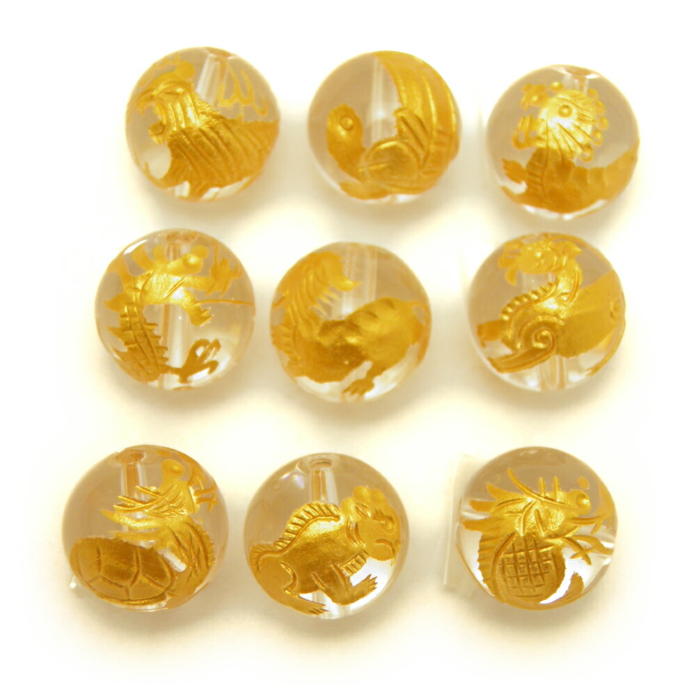 水晶14mm 金彫り 龍の九匹の子供 龍生九子【セット売り】天然石 パワーストーン / インペリアルオーラ おしゃれ かわいい オシャレ 可愛い プレゼント ギフト 贈り物