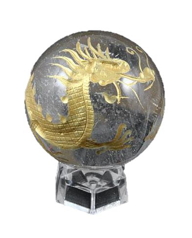 【彫刻置物】 丸玉 水晶20mm （金彫り） 五爪龍 プチギフト 転勤 退職 お礼 母の日 敬老の日 ギフト 天然石 パワーストーン / インペリアルオーラ おしゃれ かわいい オシャレ 可愛い プレゼント ギフト 贈り物