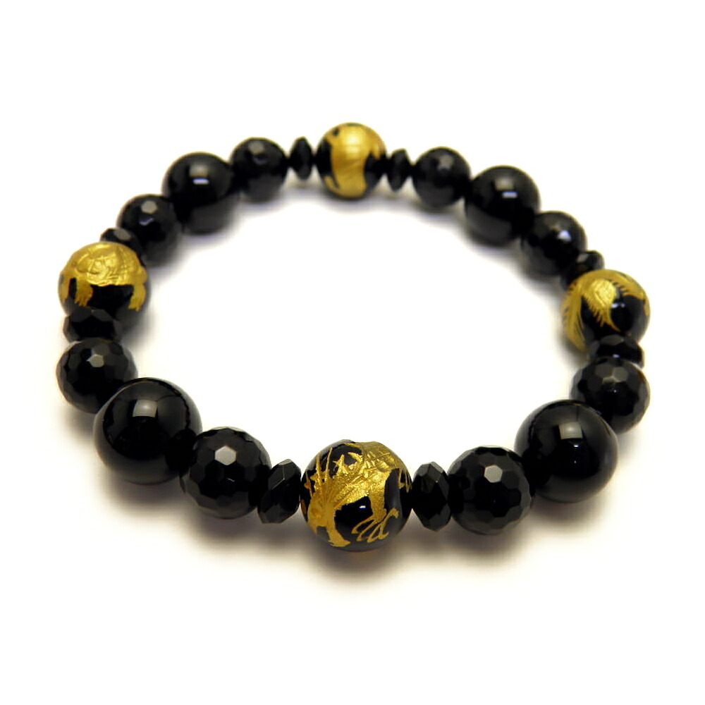 天然石 四神獣ブレスレット 四神獣 (オニキス) 金彫りオニキス パワーストーン 四神相応数珠ブレスレット 金運 バラ売り メンズ レディース 四神獣パワーストーン 彫刻ビーズ 彫りビーズ パワーストーン / インペリアルオーラ オシャレ 可愛い プレゼント ギフト 贈り物｜天然石 インペリアルオーラ