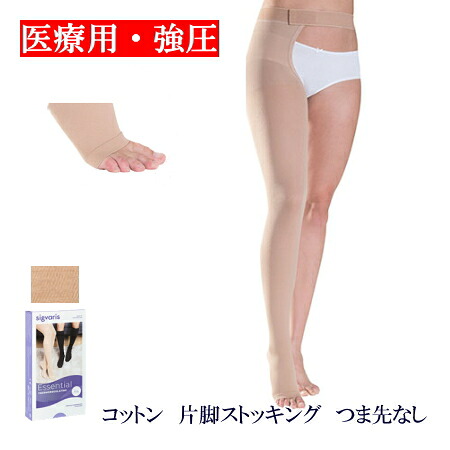弾性ストッキング 医療用 シグバリス コットン(綿) 片脚ストッキング 強圧 つま先なし ※ナチュラル クラス3 着圧ソックス　男女兼用　【下肢静脈瘤/むくみ/リンパ浮腫/エコノミークラス症候群/血栓予防/美脚/足のだるさ/飛行機】