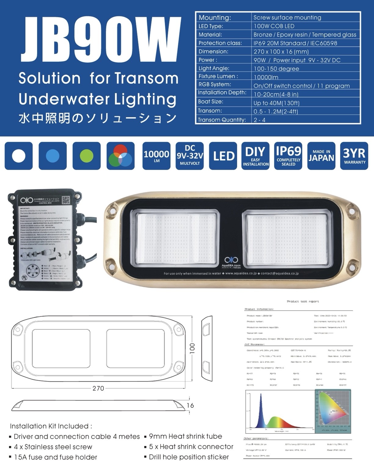 トランサム水中点火装置 アクアライト 米国海兵隊員点火装置 LED 舟・船点火装置 日本製  AquaIDEA Japan  JB90W
