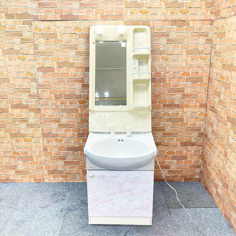 【中古品】 アサヒ衛陶 ☆桜ひな型☆ 瀬戸もの製 水栓水道の栓付き添い人☆2枚扉印字機 室内用便器台 洗面かざり付ける台 「幅60糎 幅600粍」 銀鏡収納家具の仕掛ける 16F