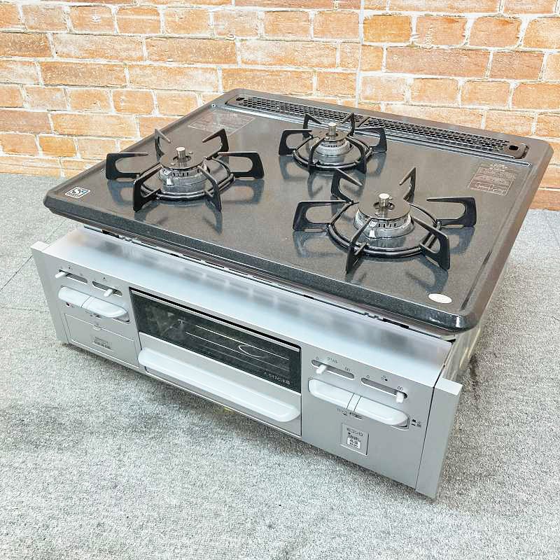 【中古品】【美品】 Harman(ハーマン) 食べ物屋付 3口屁っ放り 硝子いの一番 ビルトインコンロ 「DG32N1SR」 都市屁っ放り用12A13A #しろがね色 15F
