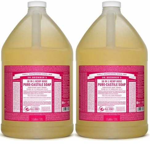 2個セット 特大! 詰め替え用 Dr. Bronner's Pure-Castile Soap ローズ 128 fl.oz リキッドタイプ ドクターブロナー マジックソープ 62954-2|AQUA7 SHOP