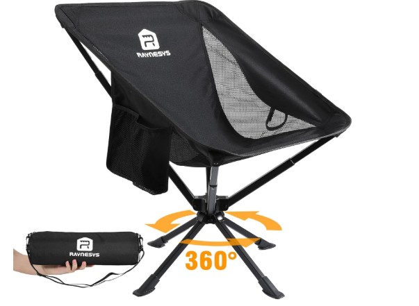 幕営女性議長 Raynesys 360° Rotation Camping Chair, Compact Hiking Chair with Cup Holder \u0026 Storage Pocket