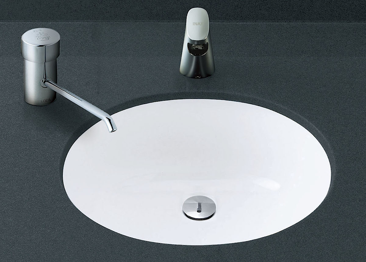 L-2291/BW1 + AM-300C <br>LIXIL INAX <br>はめ込みだ円形洗面器（アンダーカウンター式） <br>自動水栓セット
