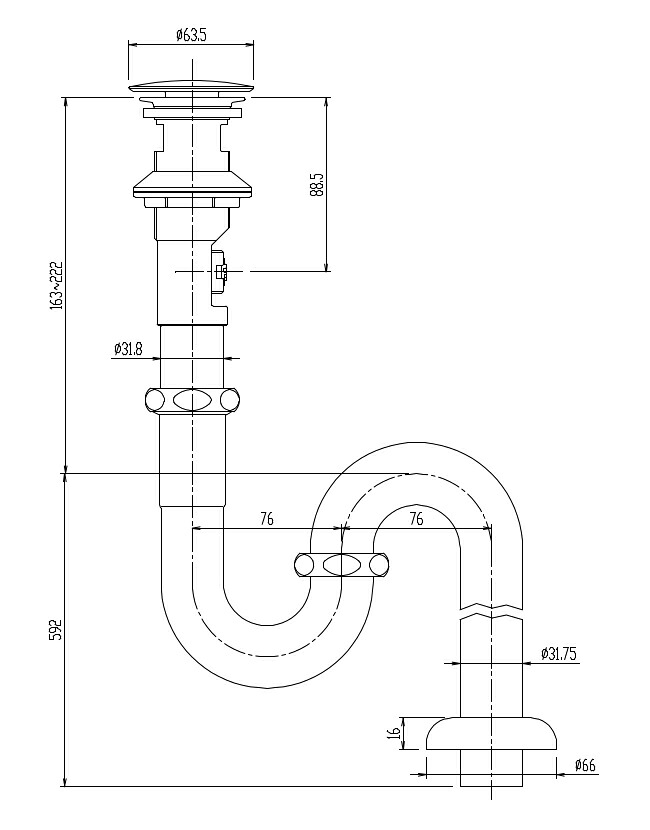 LF-WN7SCFL　LIXIL　INAX　ポップアップ式排水金具（ワイヤータイプ・呼び径32mm）　床排水Sトラップ（排水口カバー付）｜アクアｓｈｏｐ