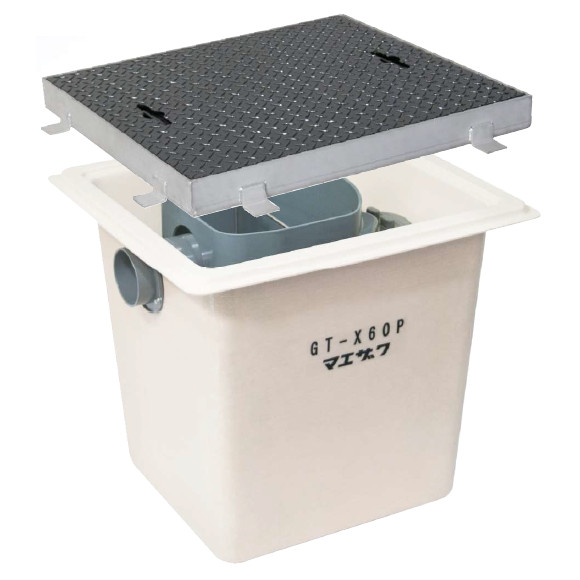 GT-X80P　 前澤化成工業　 FRP製グリーストラップ　 パイプ流入埋設型（容量80L）　 鉄蓋付 T-2