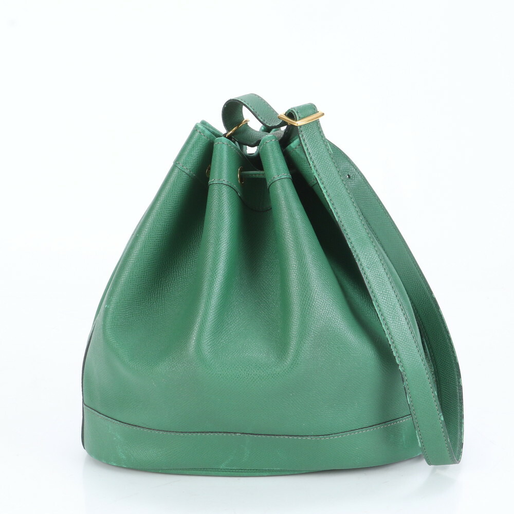 希少美品】HERMES ショルダーバッグ巾着キャンバスグリーンオウム柄