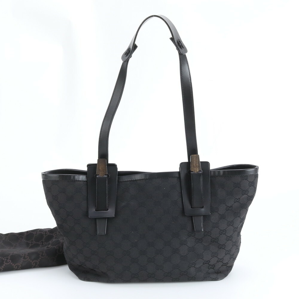 美品 グッチ GG帆布 106241 なめし革 ショルダーバッグ 肩かけ トート お手々 本革 黒いこと 黒 レディース RUM DO19-8