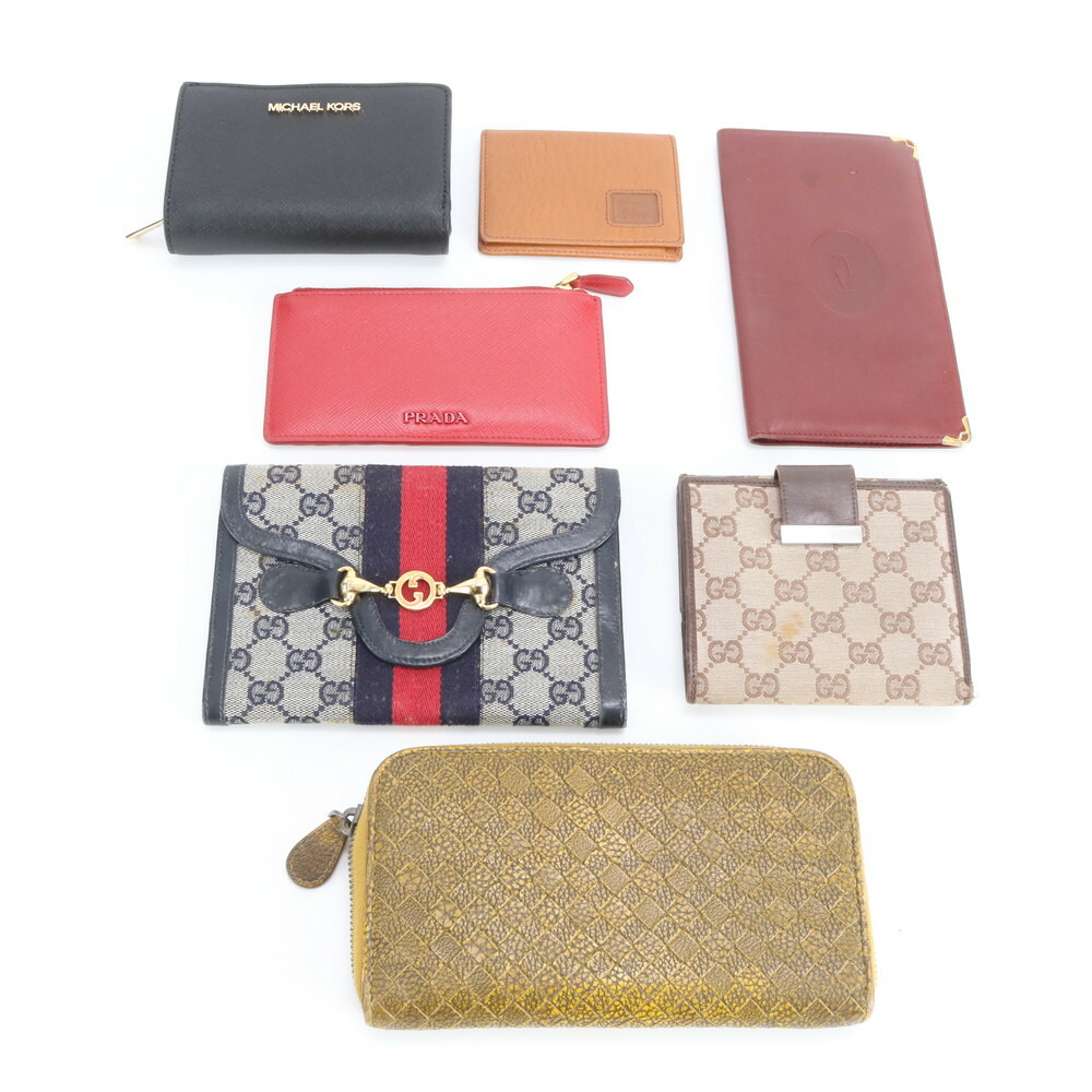 まとめ 7点 セット グッチ プラダ カルティエ ボッテガヴェネタ など レザー 長財布 二つ折り メンズ レディース EWM DQ28-6