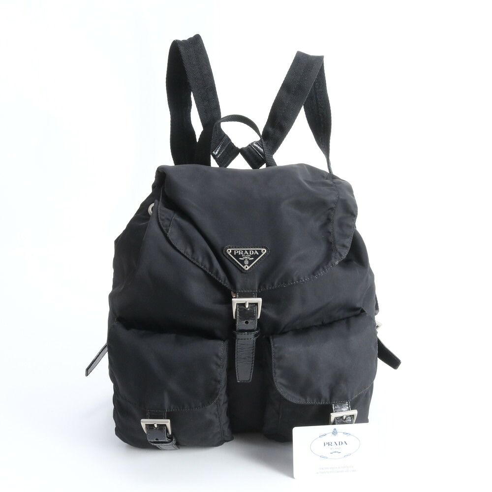 美品 プラダ ギャランティカード テスート ナイロン トライアングルロゴ B2811 レザー リュックサック リュック レディース EEE DT14-6