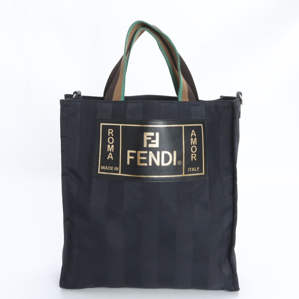 美品 フェンディ ペカン 1VA454 レザー ナイロン トート バッグ ショルダー 通勤 ブラック 黒 A4 メンズ レディース RRM DU13-9