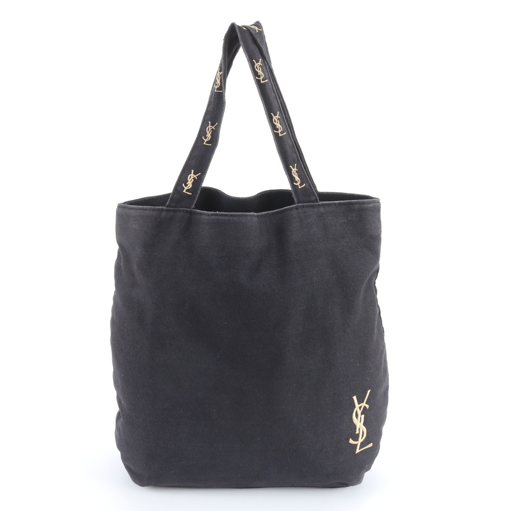 美品 イヴ サンローラン YSL ロゴ 刺繍 トート バッグ 肩掛け ショルダー ハンド ブラック 黒 A4 レディース RWM DV46-10