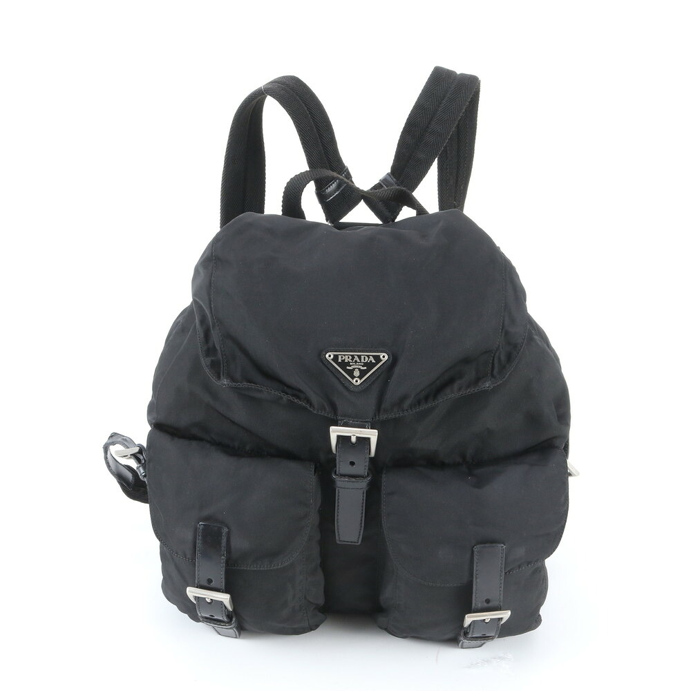 美品 プラダ テスート ナイロン 三角形ロゴタイプ なめし革 背嚢 背嚢 御徒面子 黒いこと 黒 レディース EWM ED3-5