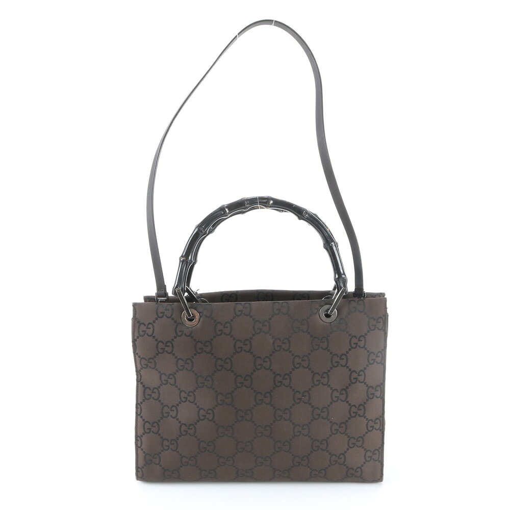 美品 グッチ バンブー GGナイロン 002 1016 なめし革 2WAY ショルダーバッグ 肩かけ トート お手て 赤銅色 レディース RBM ED23-1
