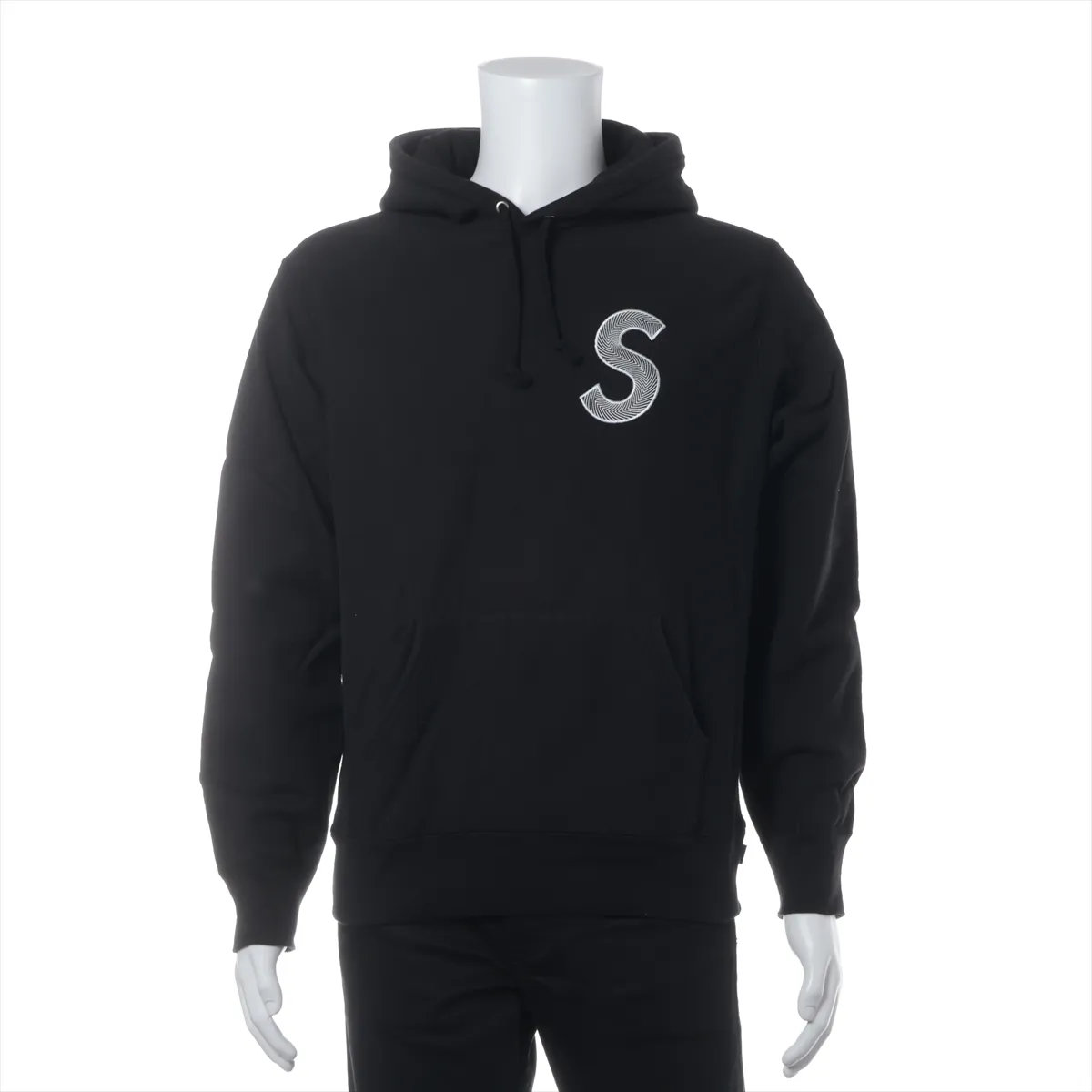 美品 Supreme シュプリーム 曳き船付 S ロゴタイプ 刺しゅう パーカー 黒いこと 黒 M 汗水 御召しもの トップス 今めかしい メンズ MMM EC50-8