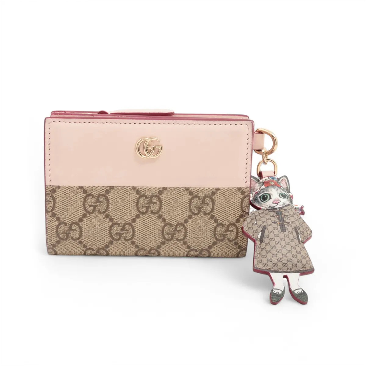 極美品 グッチ ヒグチユウコ 二人三脚 ダブルG バイ色合い スモール ウォレット 銭入れ なめし革 GGスプリーム レディース MMM EC52-6