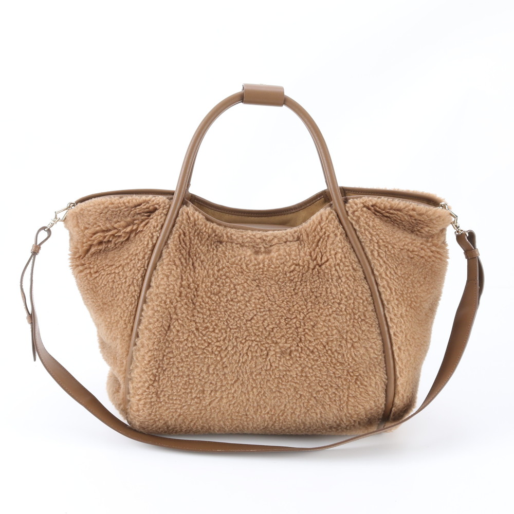 極美品 MaxMara マックスマーラ テディベア 2WAY ショルダーバッグ 曲がった掛け トート なめし革 本革 A4 レディース RBM ED39-10