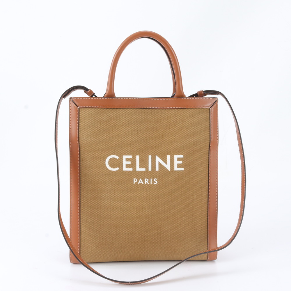 美品 セリーヌ バーティカル 河馬 なめし革 帆布 2WAY ショルダーバッグ 曲がった掛け お手て 本革 A4 レディース WWM EE3-10