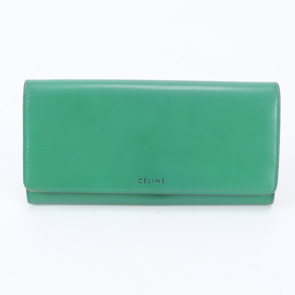 美品 セリーヌ フラップ レザー 長財布 ウォレット グリーン 婦人 レディース WGM EE29-9｜ブランドラコル