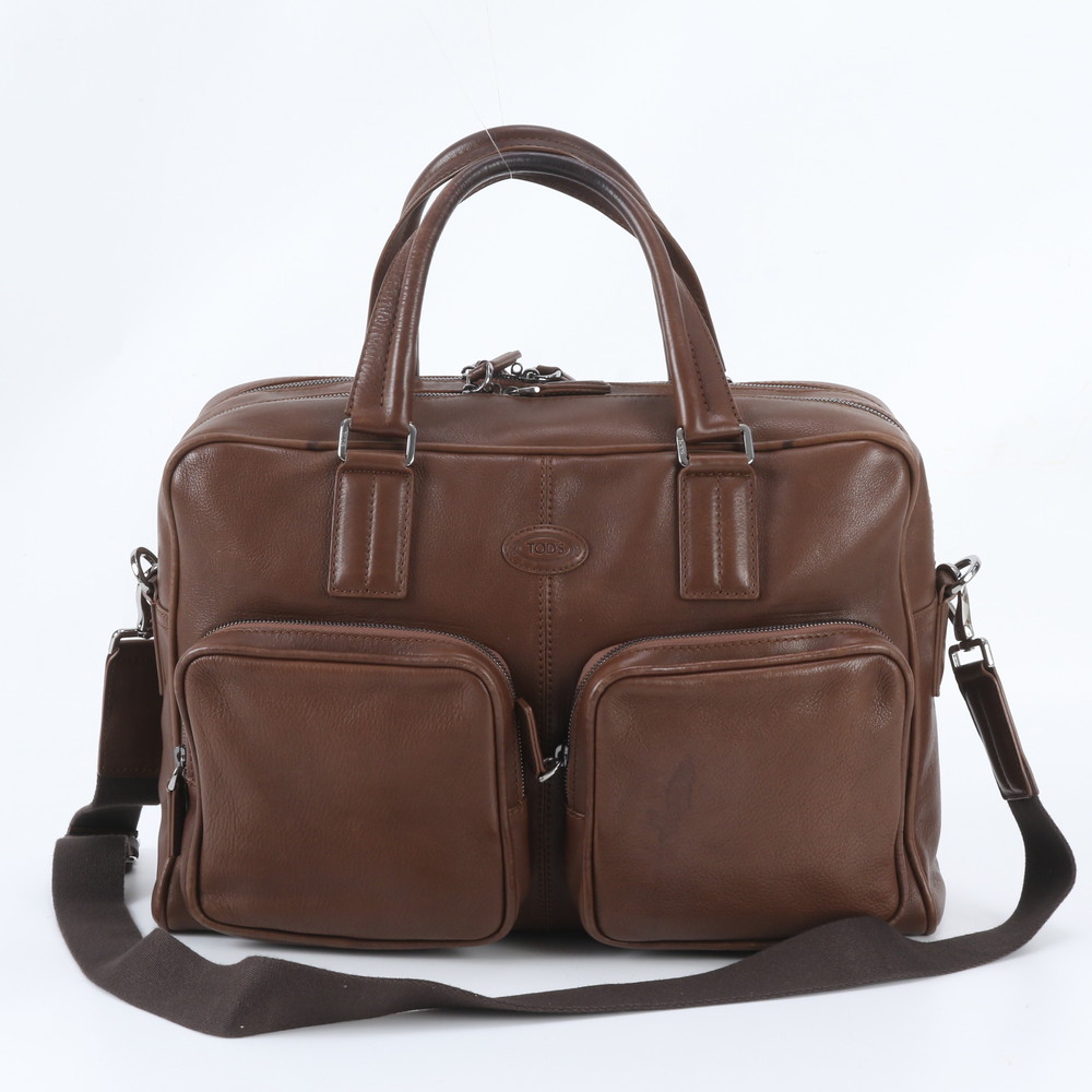 美品 トッズ レザー 2WAY ビジネス バッグ 斜め掛け 書類鞄 ブリーフケース 通勤 ショルダー 本革 ブラウン A4 メンズ WTM El6-7｜ブランドラコル