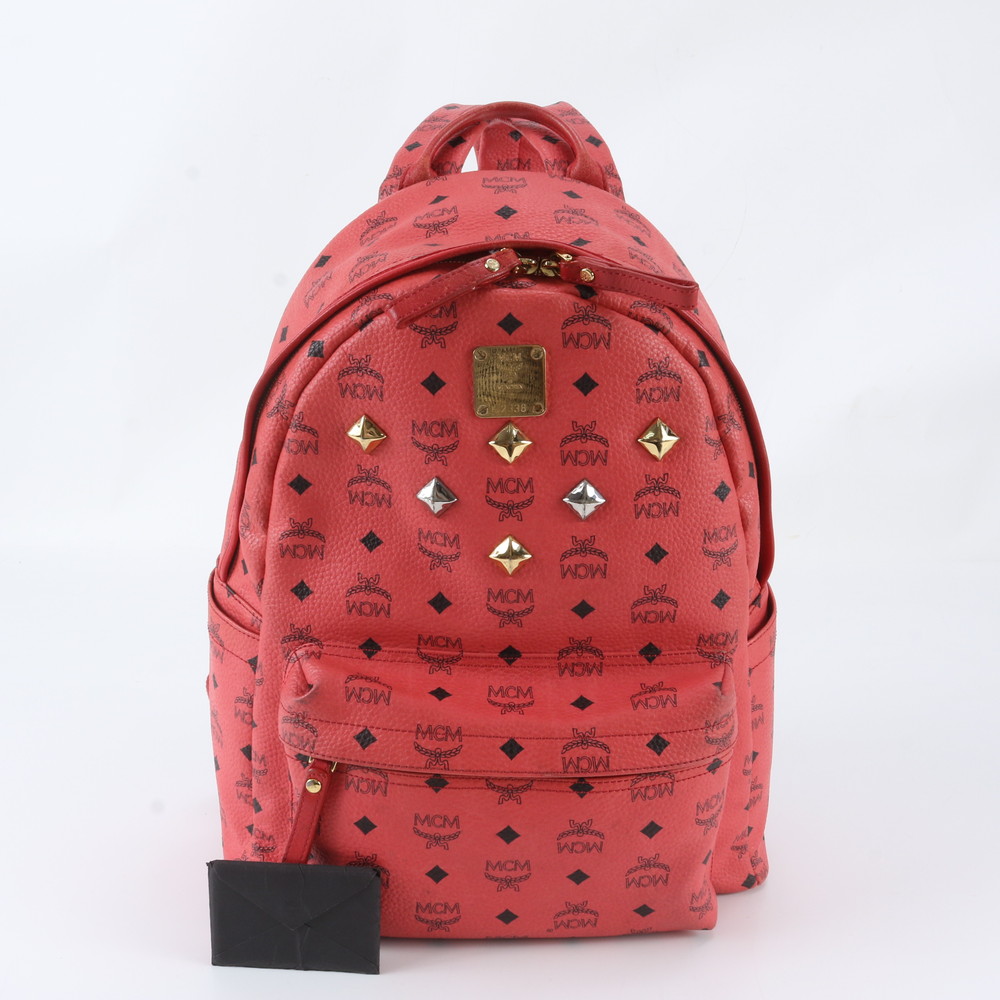 美品 MCM ギャランティ付 ヴィセトス スタッズ J2338 レザー リュックサック バックパック バッグ A4 レディース RNM EK51-4｜ブランドラコル