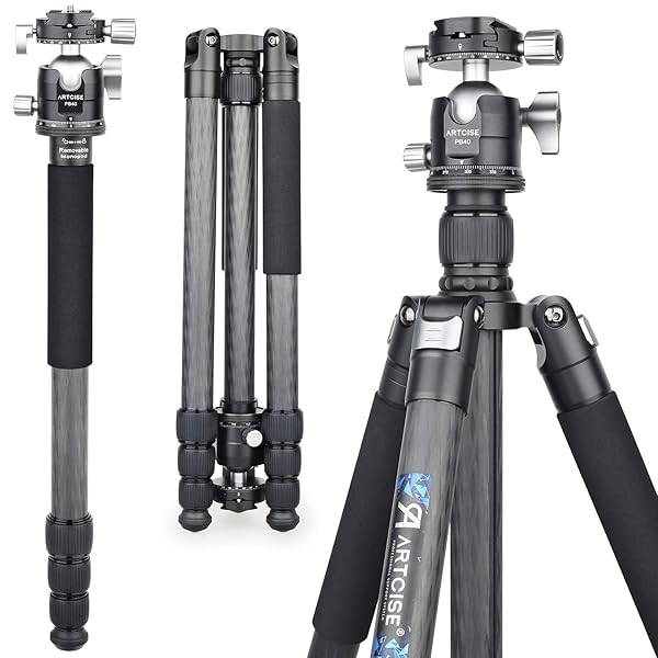 カメラ カーボン 三脚 ナットロック式 四段 トラベル 一脚伸縮可変式 全伸高 185cm  パノラマ 40 ｍｍボール低重心雲台 クイックシュー 三脚バッグ 付き ビデオ デジタルカメラ 一眼レフ DSLR ミラーレス スマートフォン等対応 最大耐