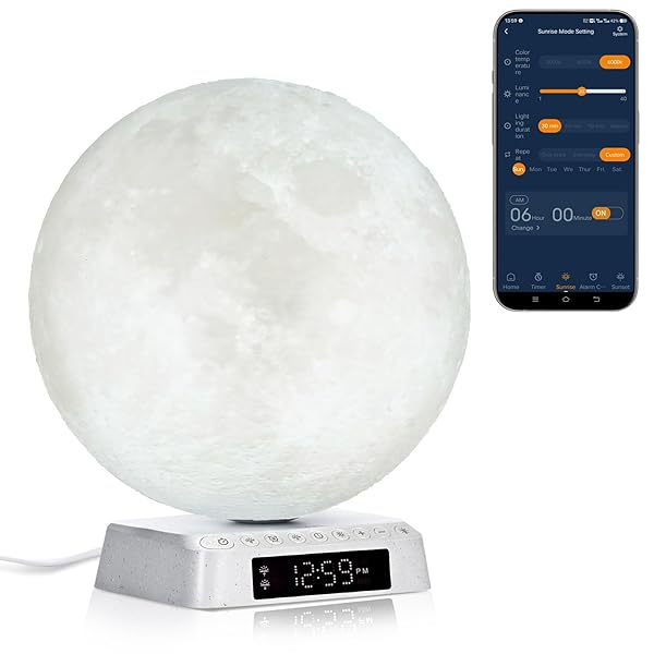 【貨物輸送無料】バイオミミック月球、毛の荒物時辰儀リセット点火装置、光で目覚めるアラームライト、有り明け方・日落再現、APP抑えつける、高演色LED目に愛想のいい無UV、3色の光、内蔵複数形気どらずに周囲の状況白いこと響動めき、ベッドサイドキャビネットランプ