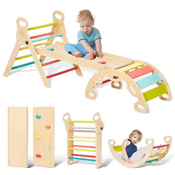 楽天市場】FUNLIO 7-in-1木製クライミングおもちゃ、2歳から5歳までの